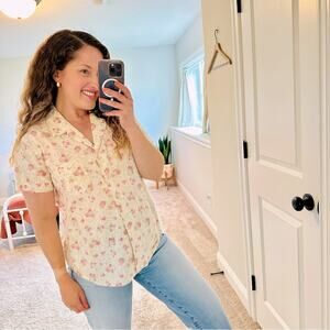 Lauren Ralph Lauren Vintage Floral Yellow Pink Cotton PJ Top Medium